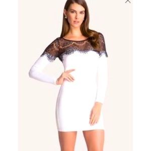 Bebe Black Eyelash Lace White Bodycon Dress Medium